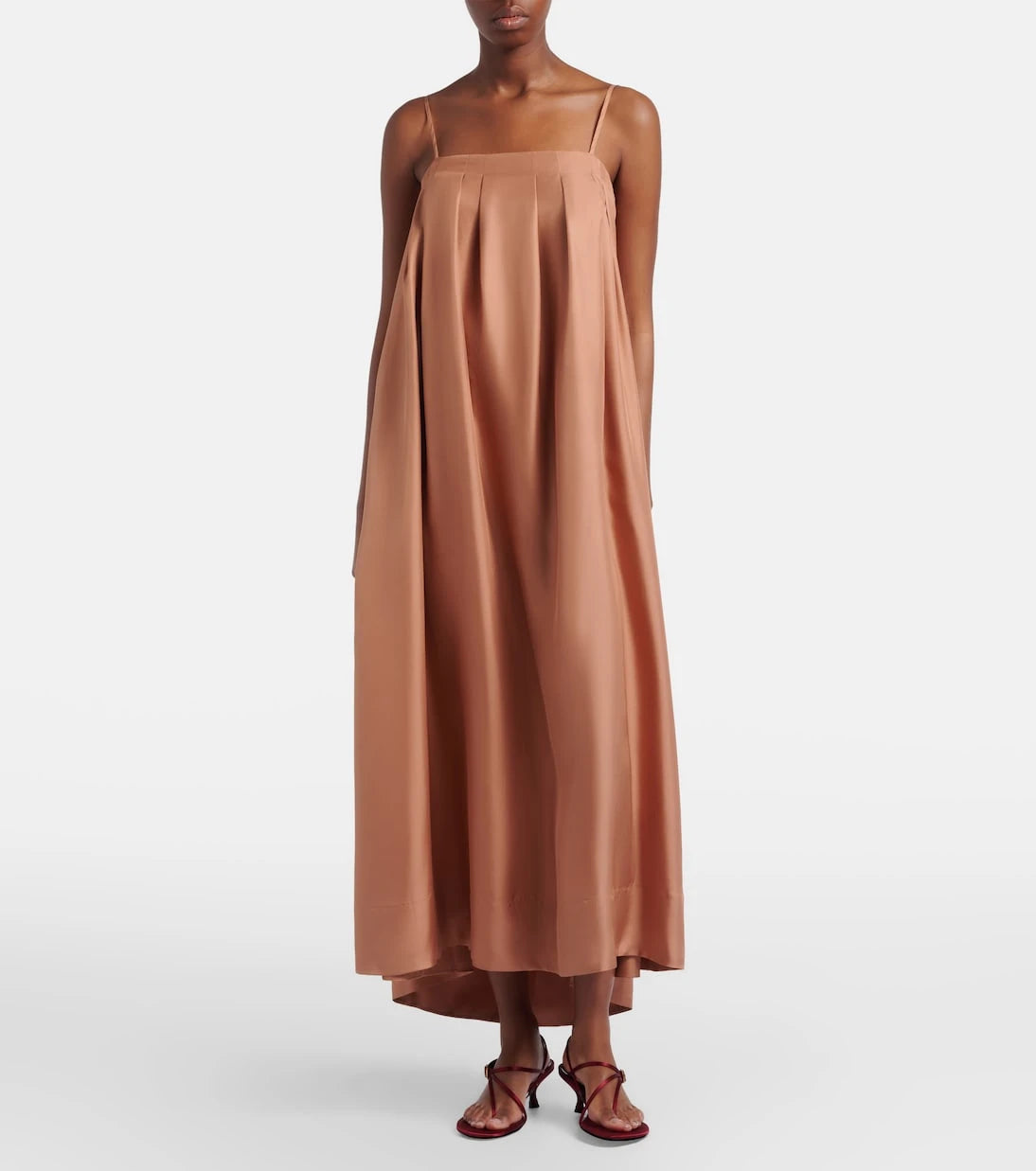 Asceno - Heather pleated silk twill maxi dress