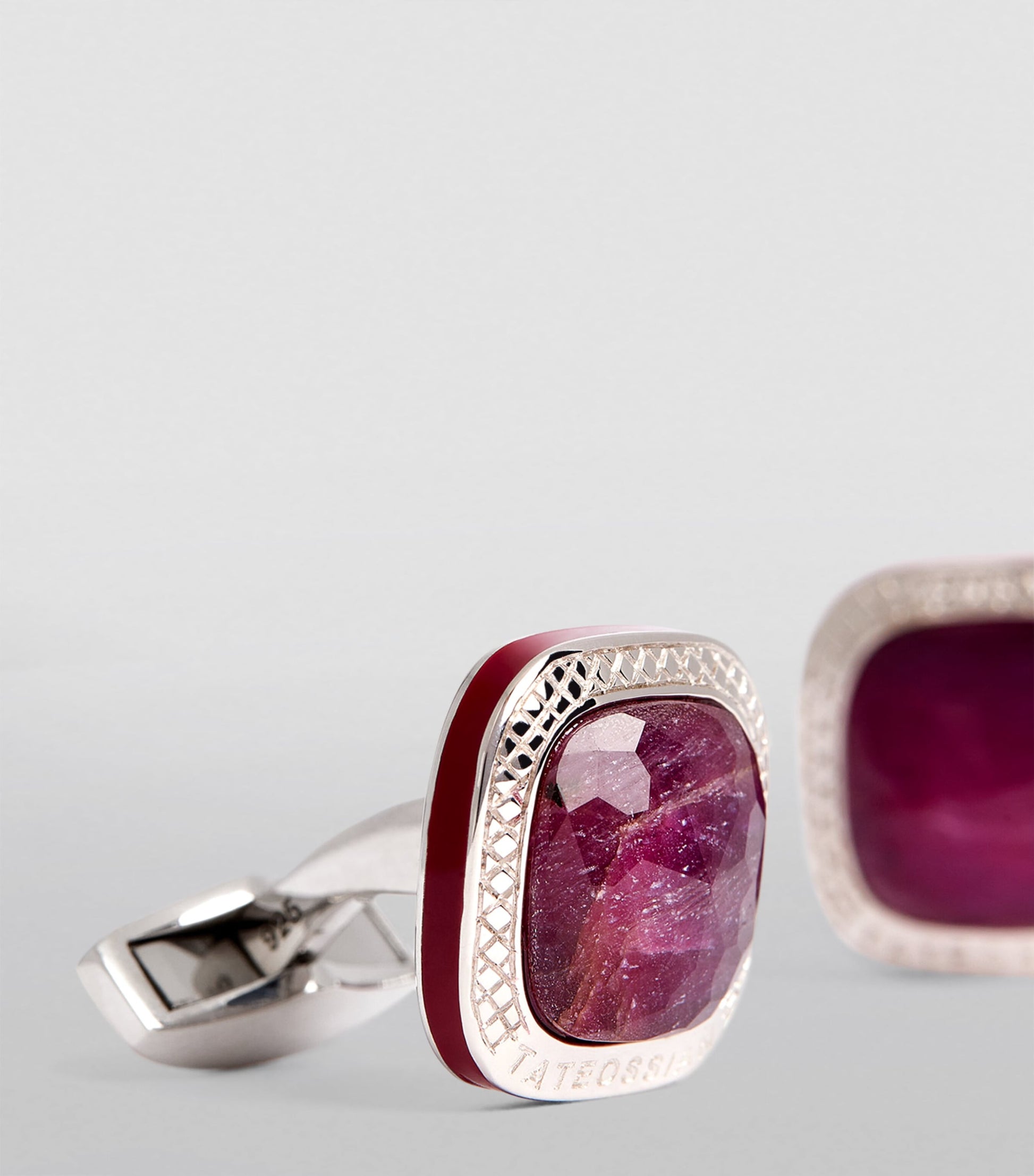 Sterling Silver and Ruby Square Cufflinks