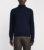 Polo Ralph Lauren Blue Wool-Cashmere Cable-Knit Quarter-Zip Sweater