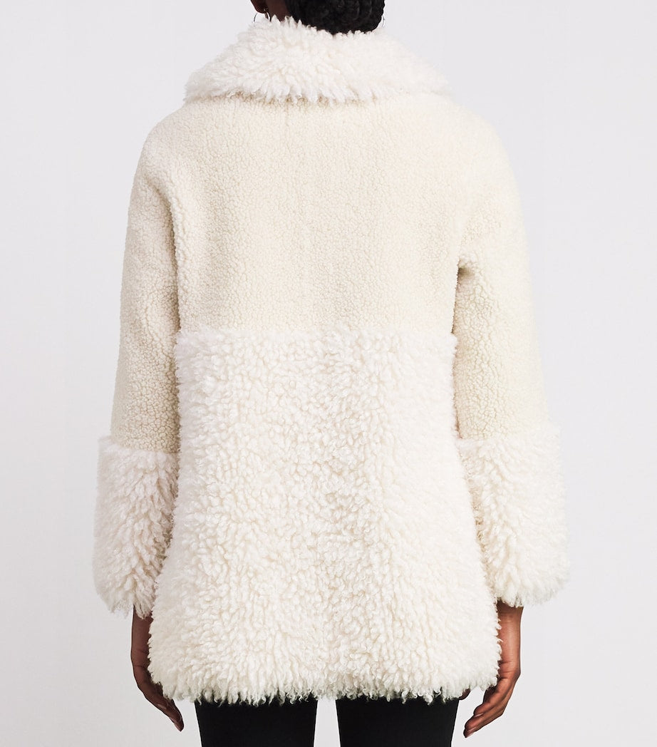 White Shearling Collared Coat