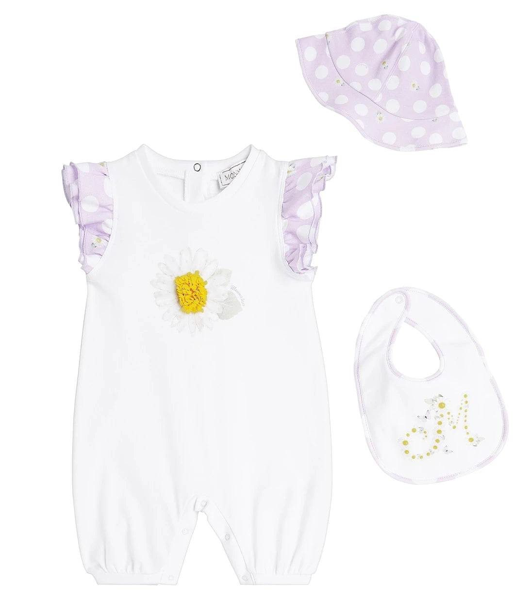 Monnalisa - Baby onesie, bib, and bucket hat set