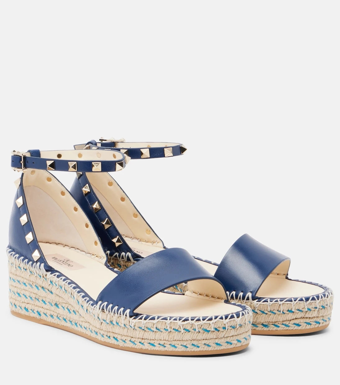Valentino Garavani - Double Rockstud leather espadrille wedges