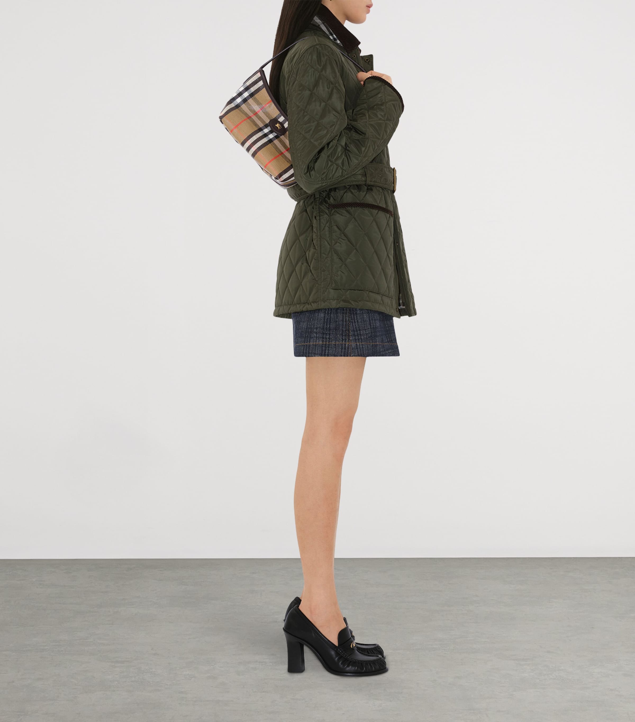 Beige Mini Check Shoulder Bag