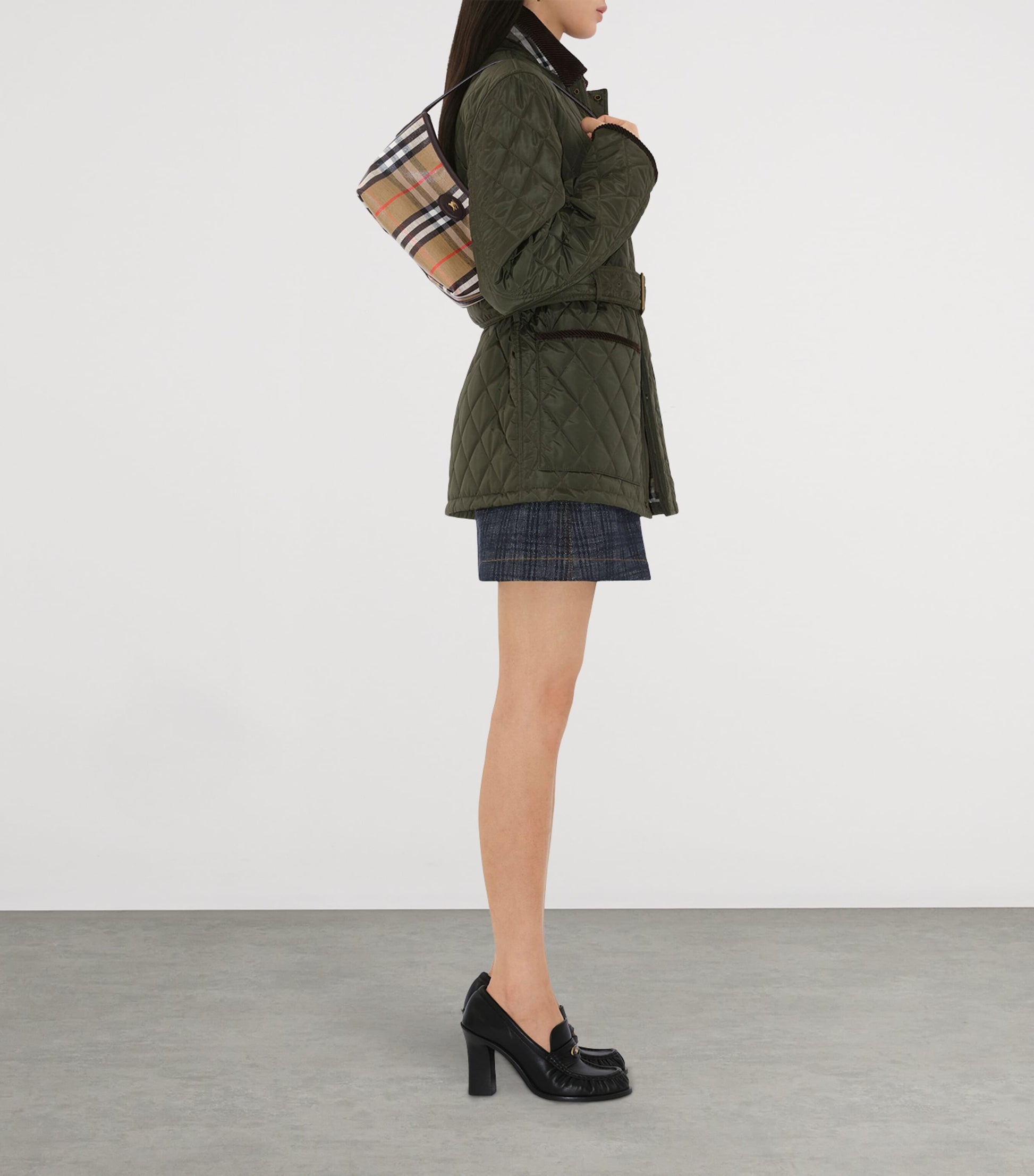 Beige Mini Check Shoulder Bag