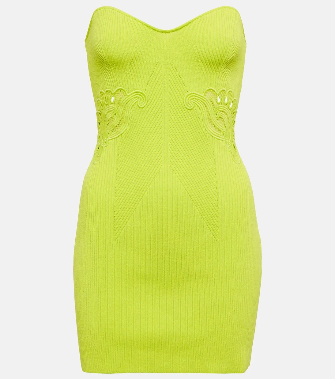 Self-Portrait - Lace-trimmed ribbed-knit minidress
