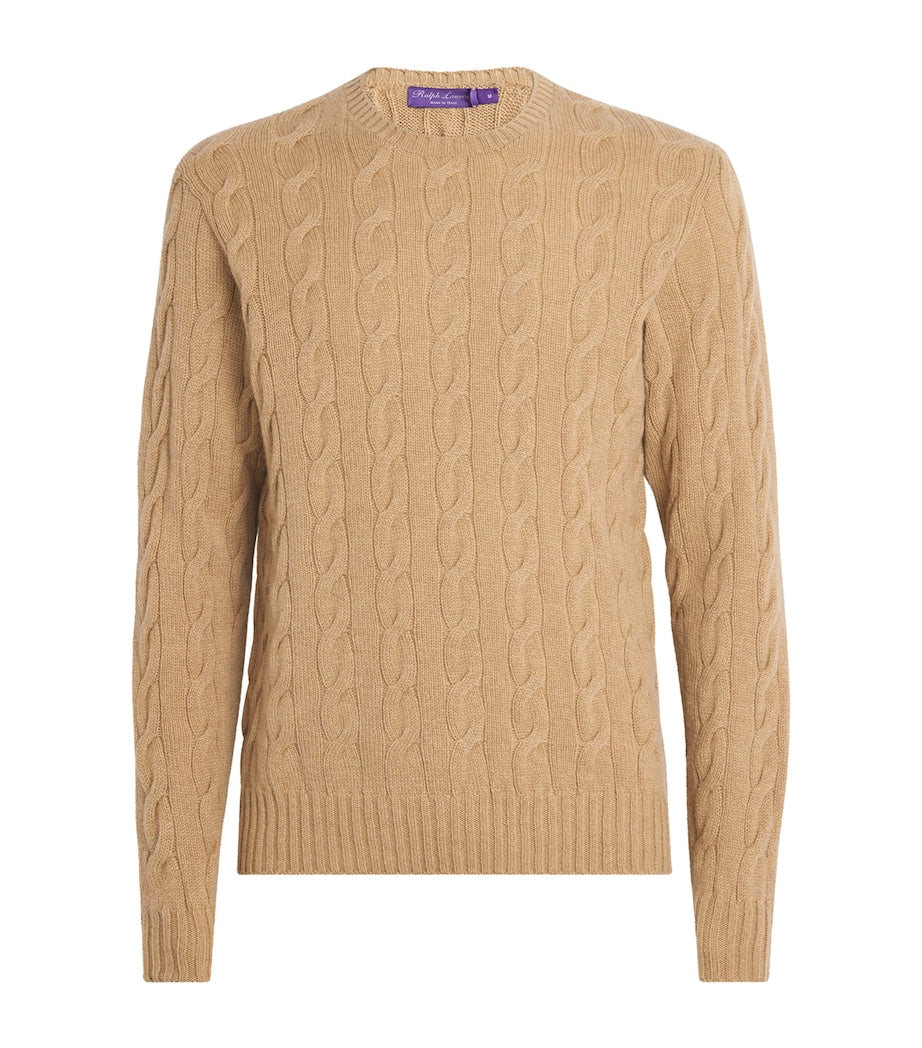 Ralph Lauren Purple Label Beige Cashmere Cable-Knit Sweater