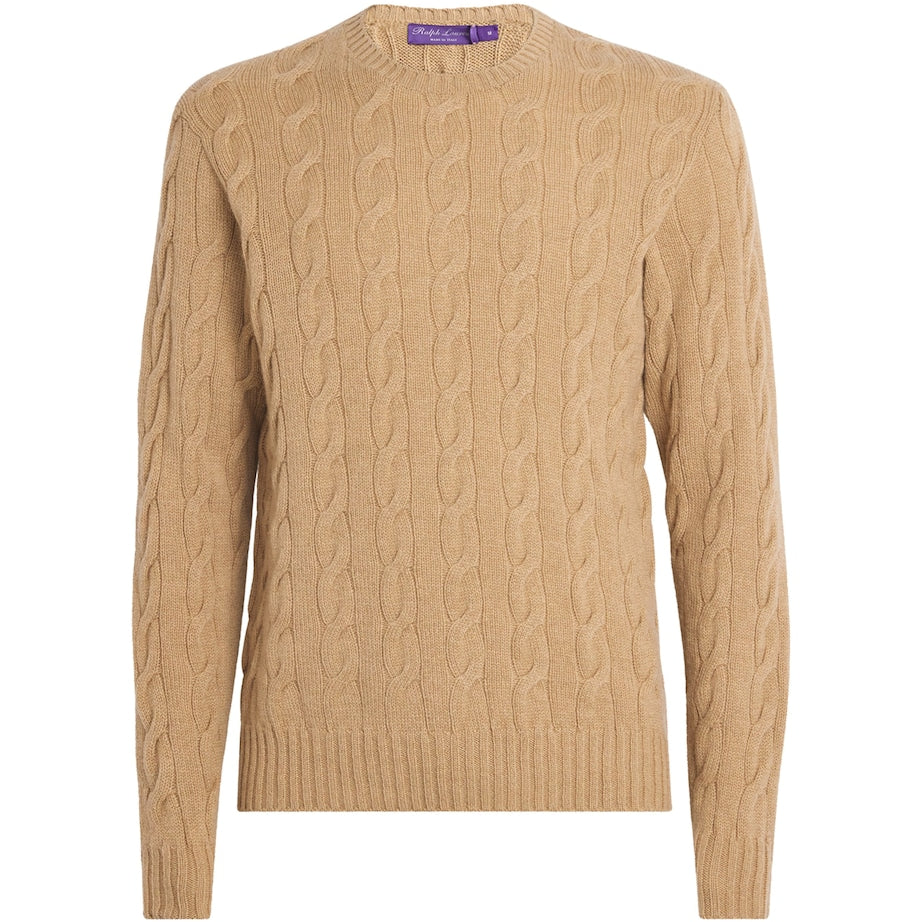Ralph Lauren Purple Label Beige Cashmere Cable-Knit Sweater