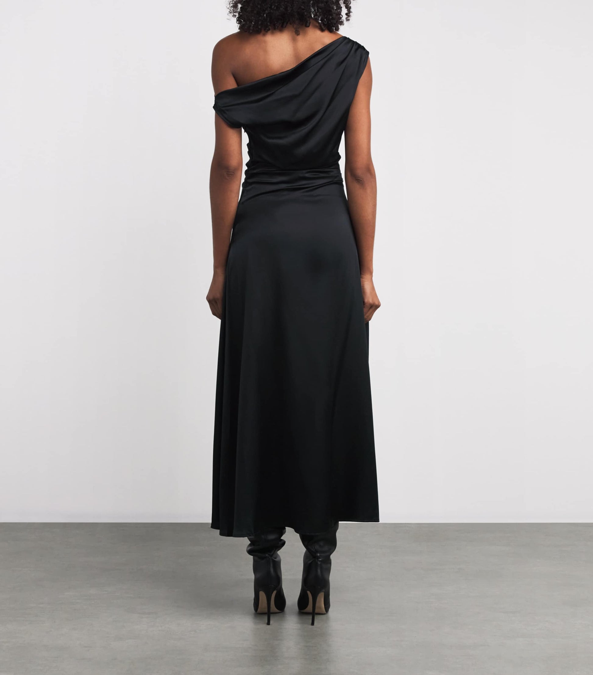 STAUD Black Stretch-Silk Phare Midi Dress