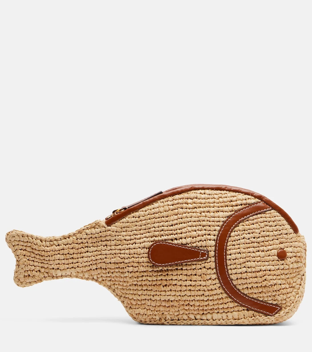 Staud - Pesce leather-trimmed raffia clutch