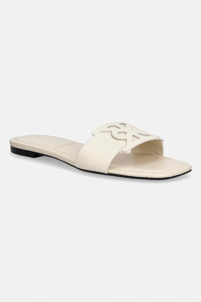 Calvin Klein kadın deri terlik SQUARE FLAT SANDAL EMBLEM