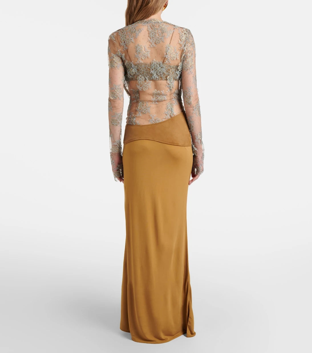 Christopher Esber - Sèpienne lace and suede gown