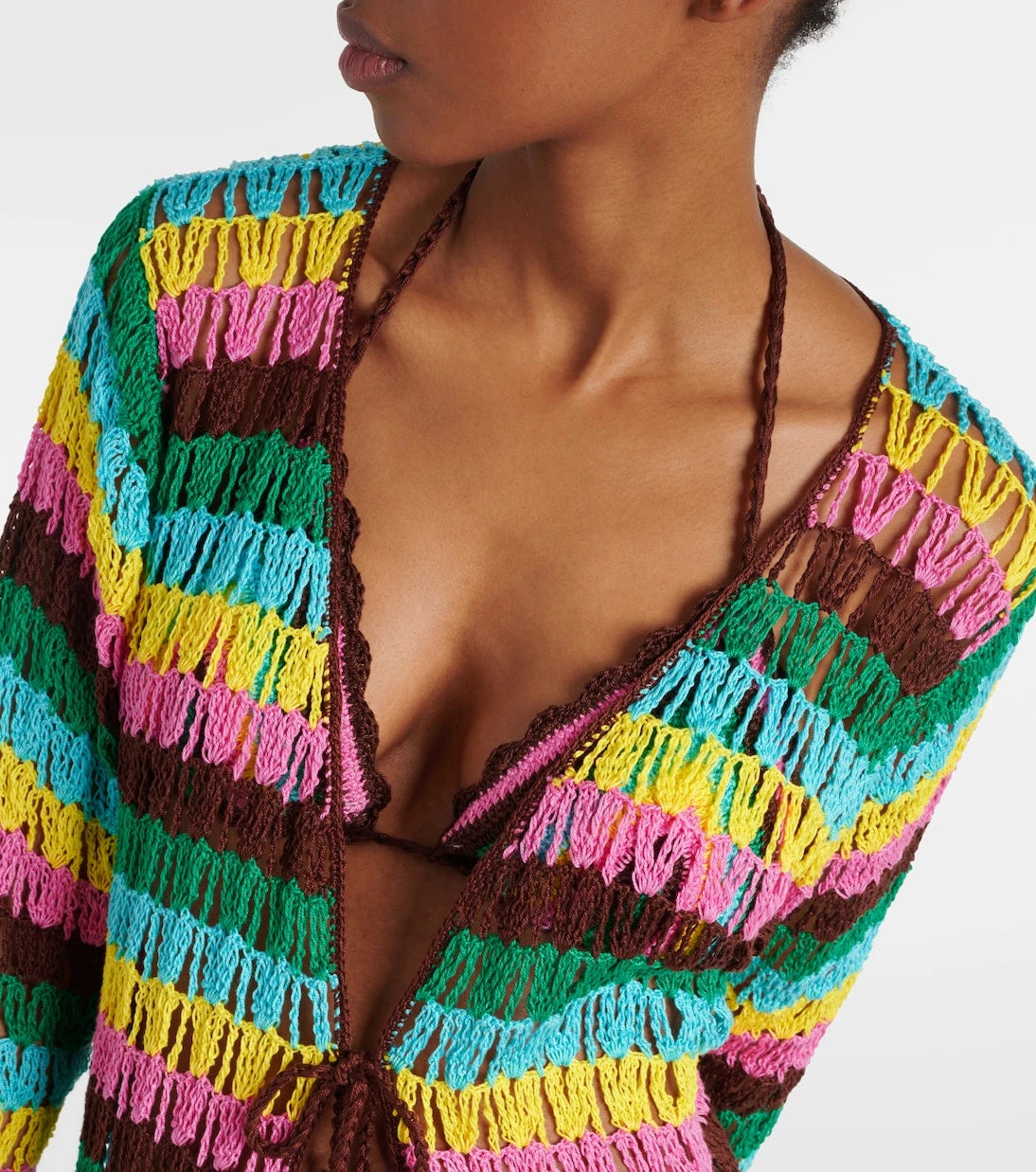 Anna Kosturova - Striped crochet cotton beach cover-up