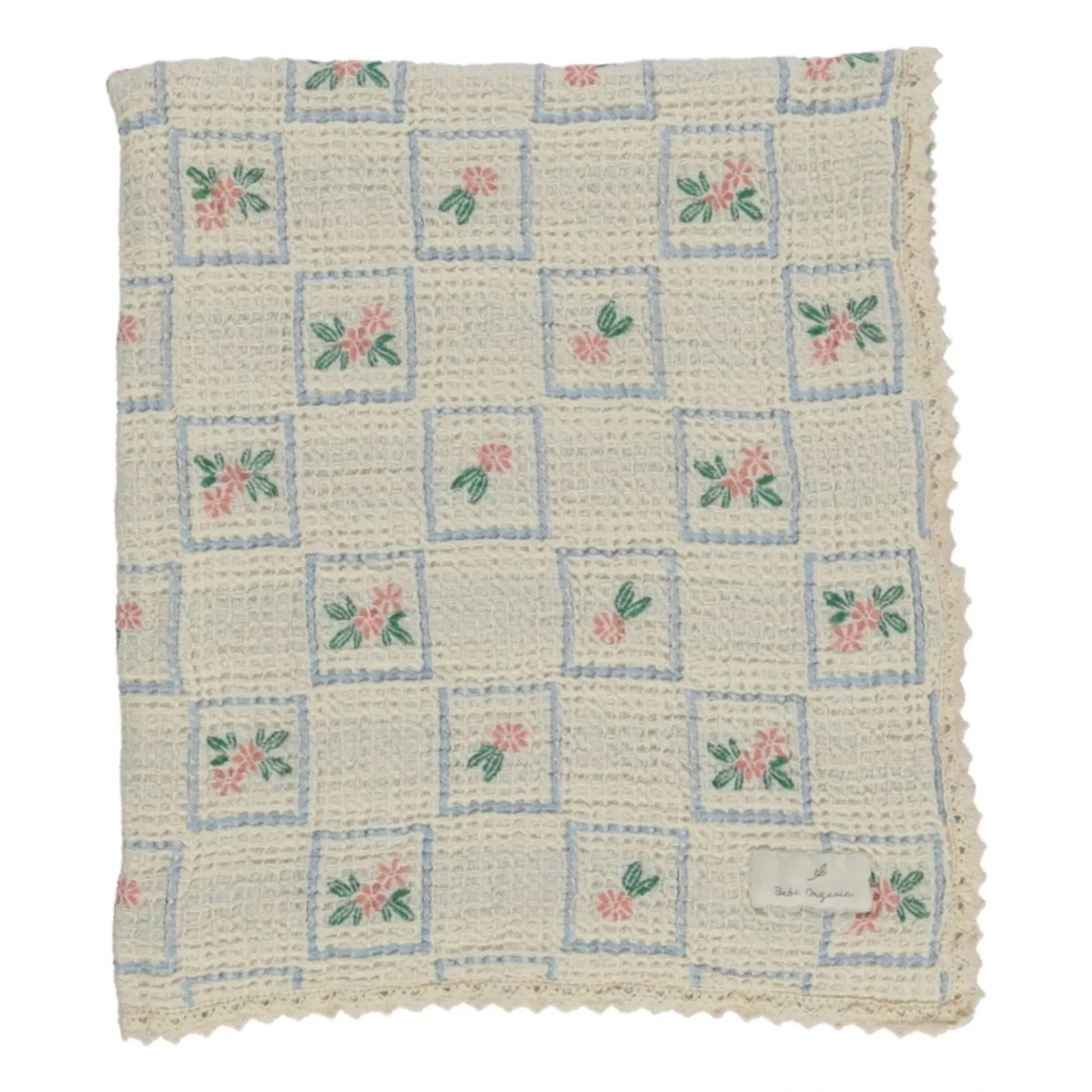 Bebe Organic - Organic Cotton Flowered Waffle Blanket | Ecru