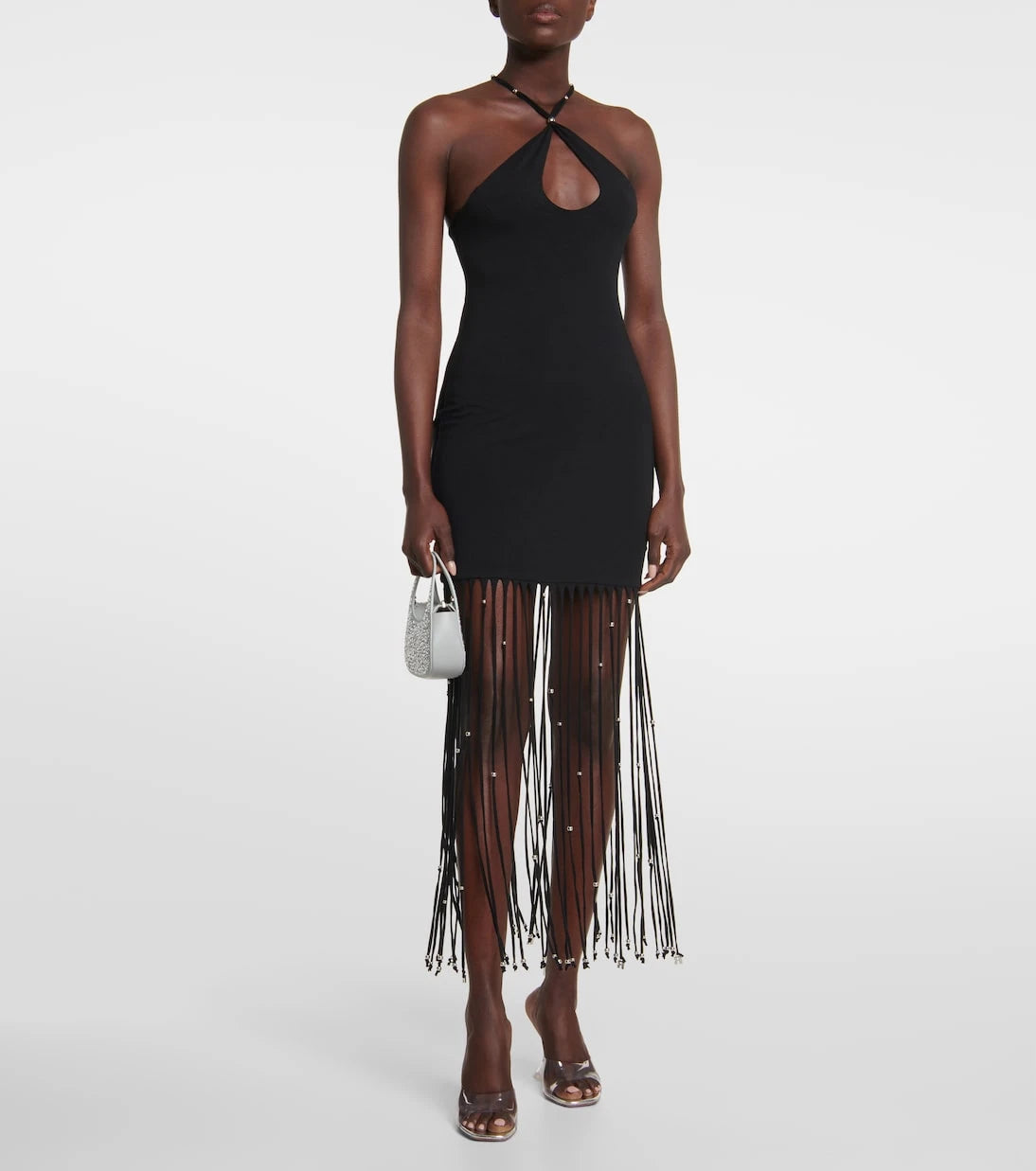 Rotate - Fringe-trimmed jersey maxi dress