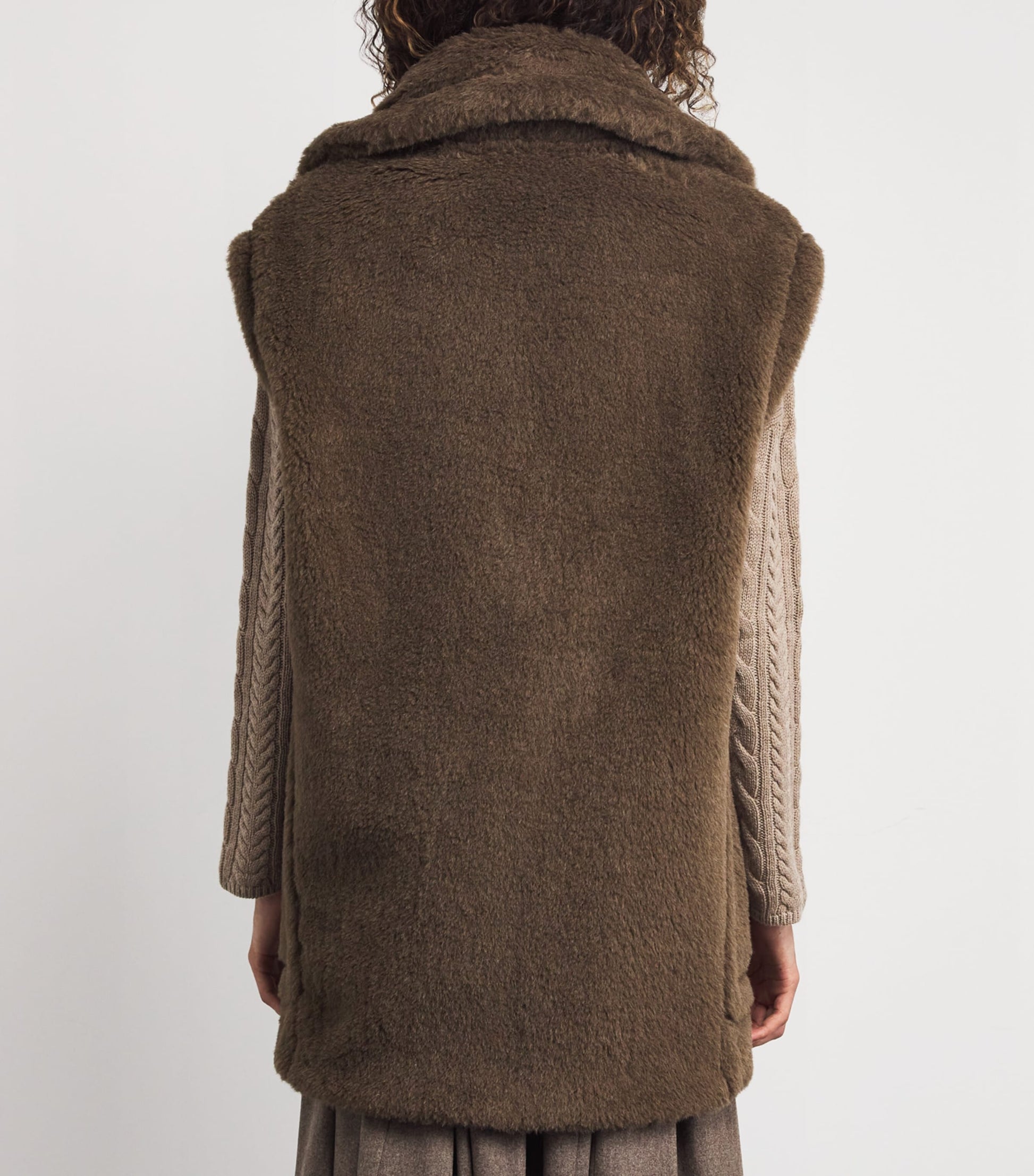 Max Mara Brown Alpaca-Wool-Silk Sleeveless Coat