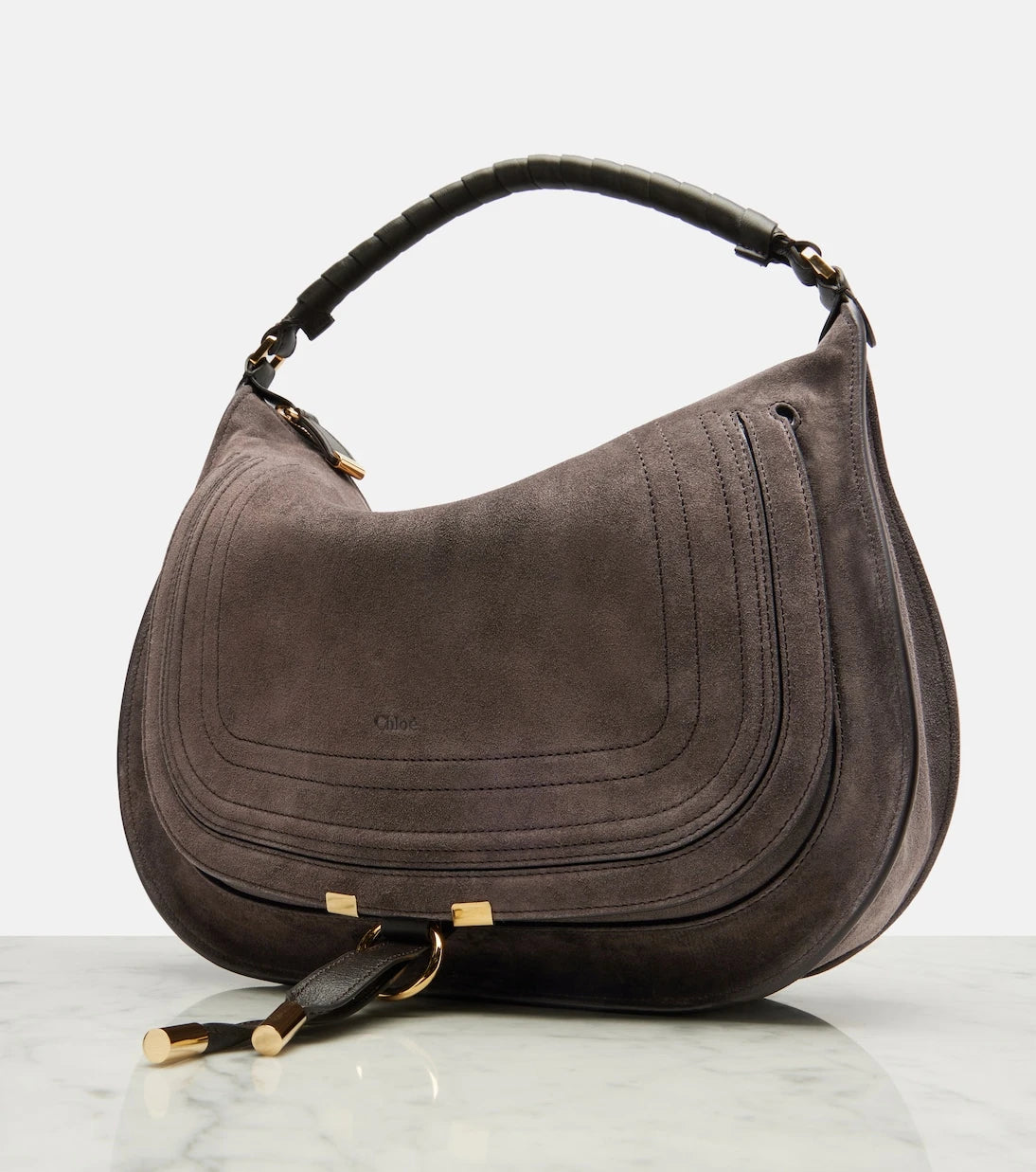 Chloé - Marcie leather-trimmed suede shoulder bag