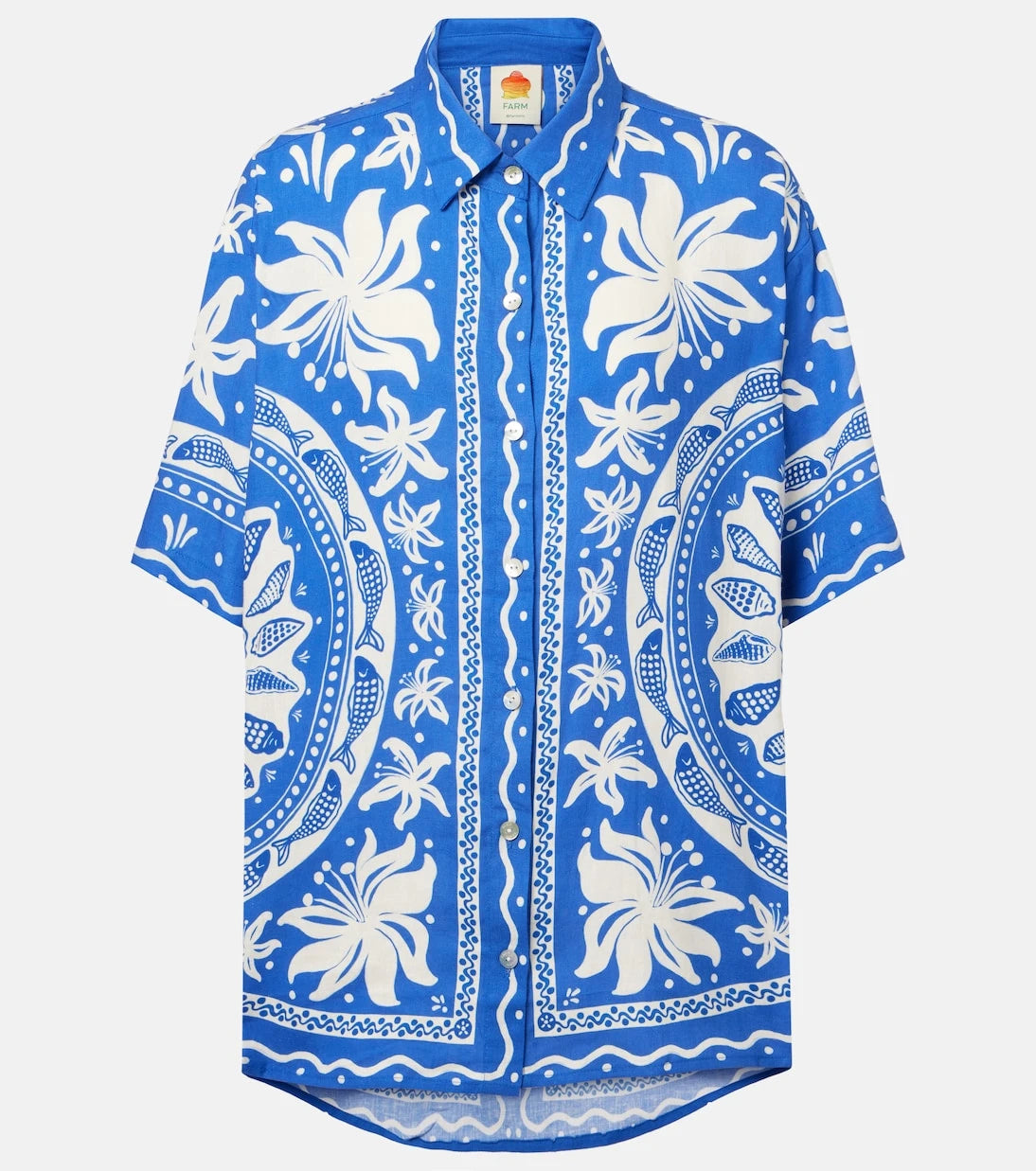 Farm Rio - Ocean Scarf printed linen-blend shirt