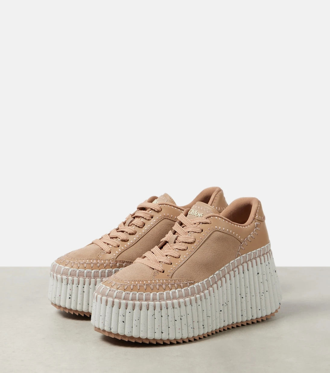 Chloé - Nama 80 suede and leather wedge sneakers