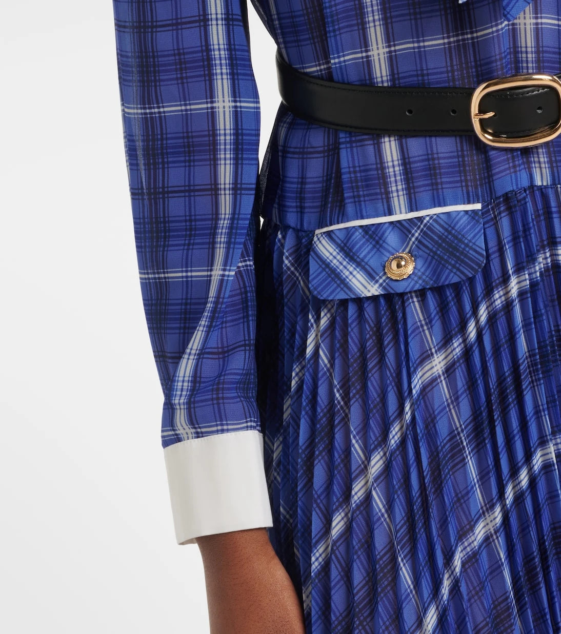 Self-Portrait - Belted checked chiffon midi dress
