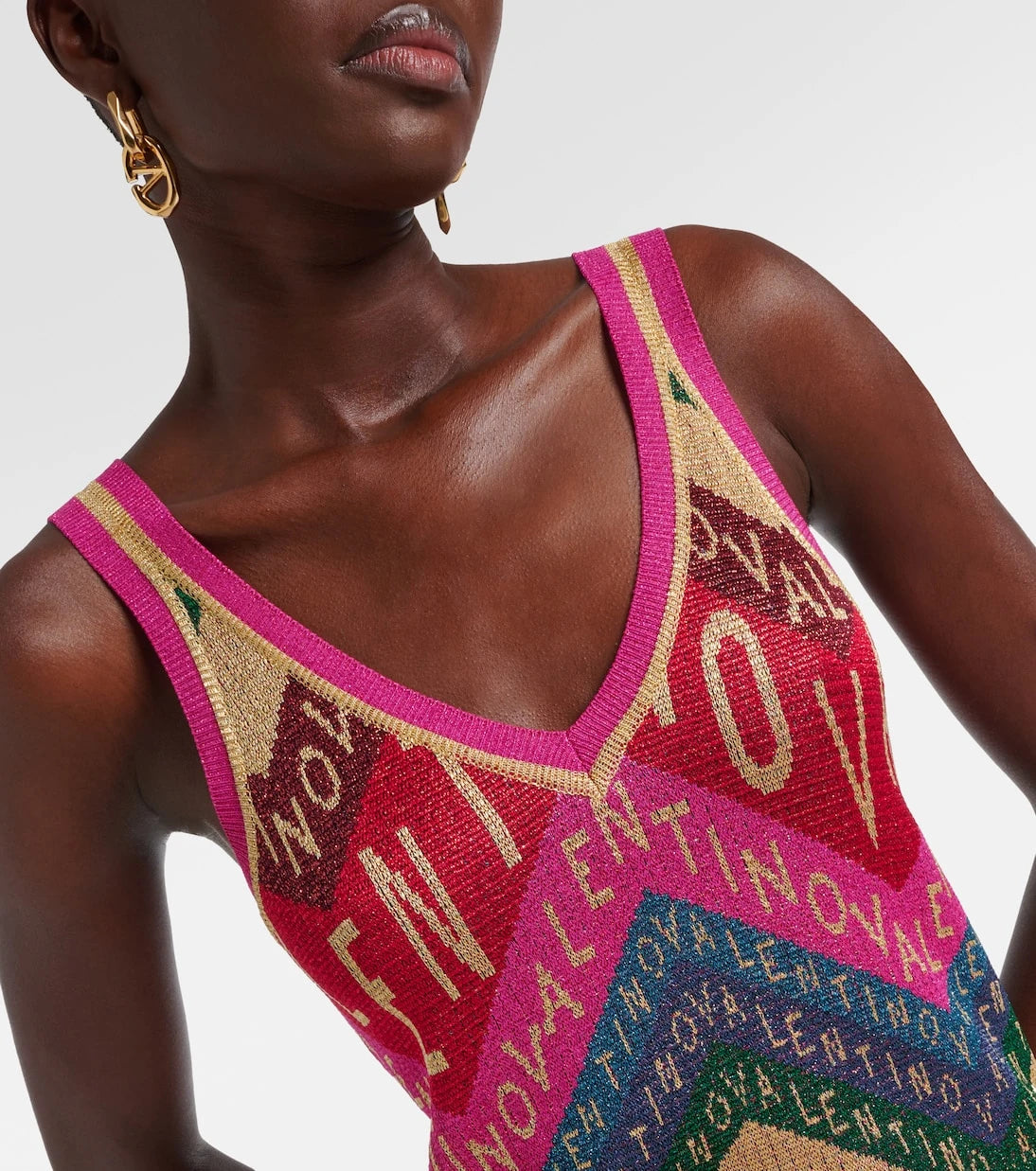 Valentino - Valentino Chevron lamé midi dress