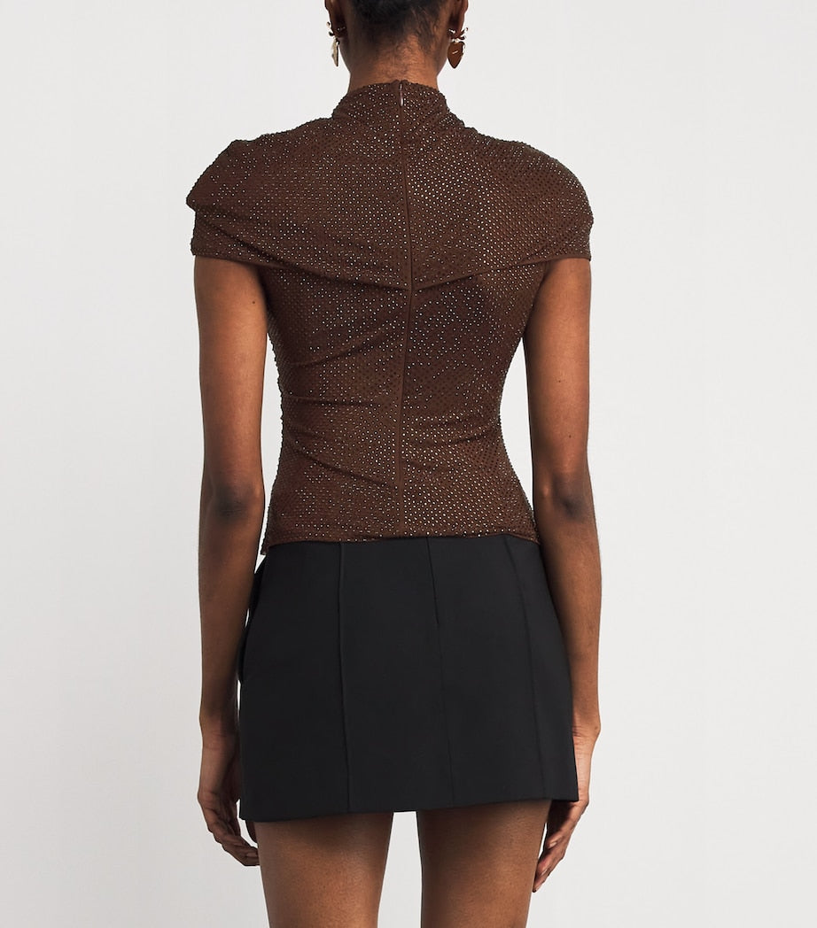 Self-Portrait Brown Embellished Draped Top