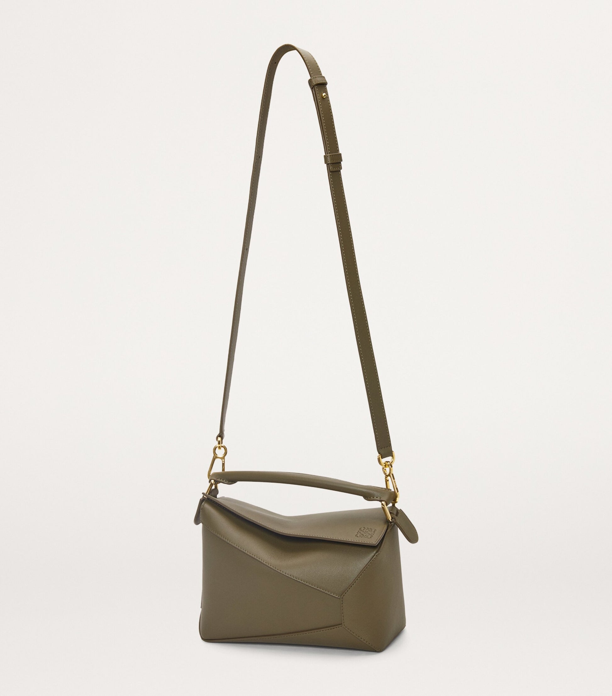 Green Small Leather Puzzle Edge Top-Handle Bag