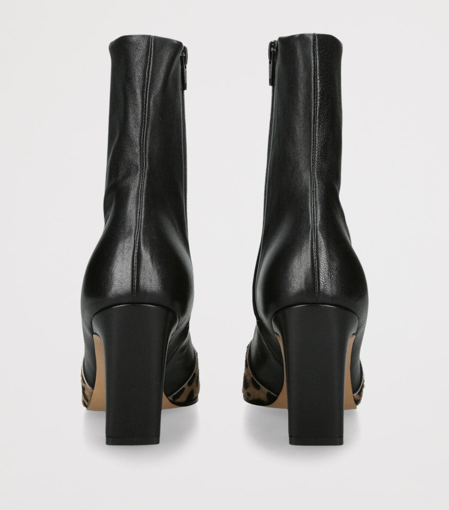 Khaite Beige Leather Leopard-Trim Nevada Ankle Boots 85