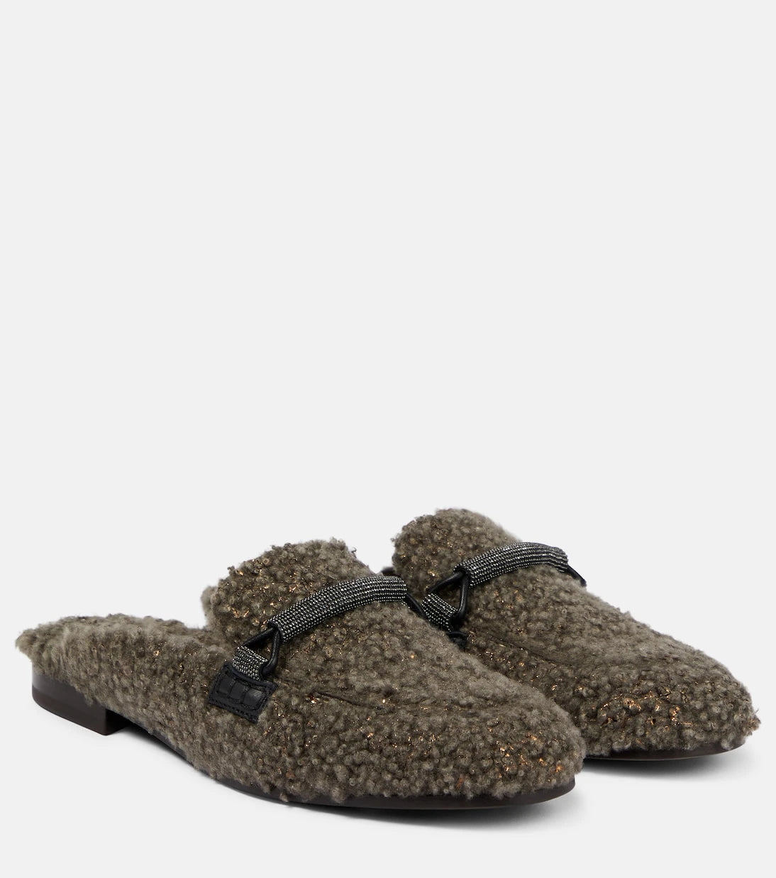 Brunello Cucinelli - Embellished shearling slippers