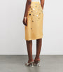 Beige Silk Mirror-Embellished Midi Skirt