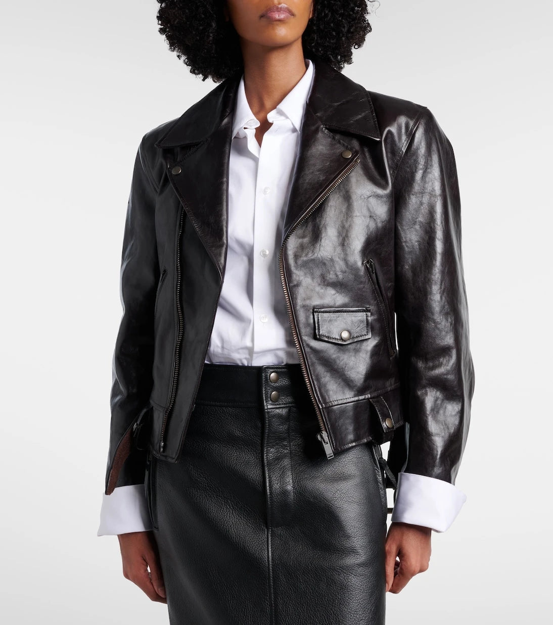 Saint Laurent - Kemerli deri motorcu ceketi