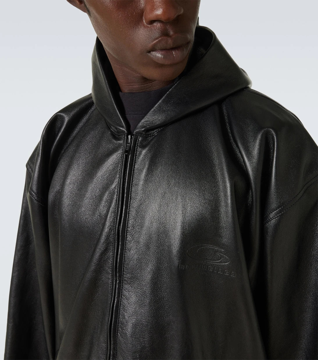Balenciaga - بلوزون جلد بغطاء للرأس