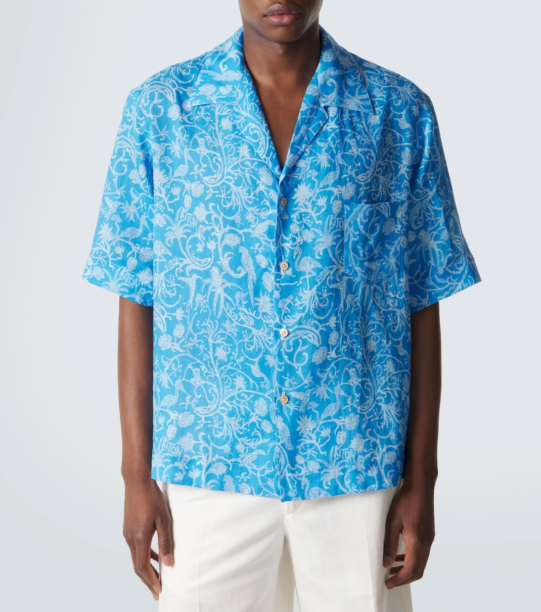 Kiton - Printed linen bowling shirt