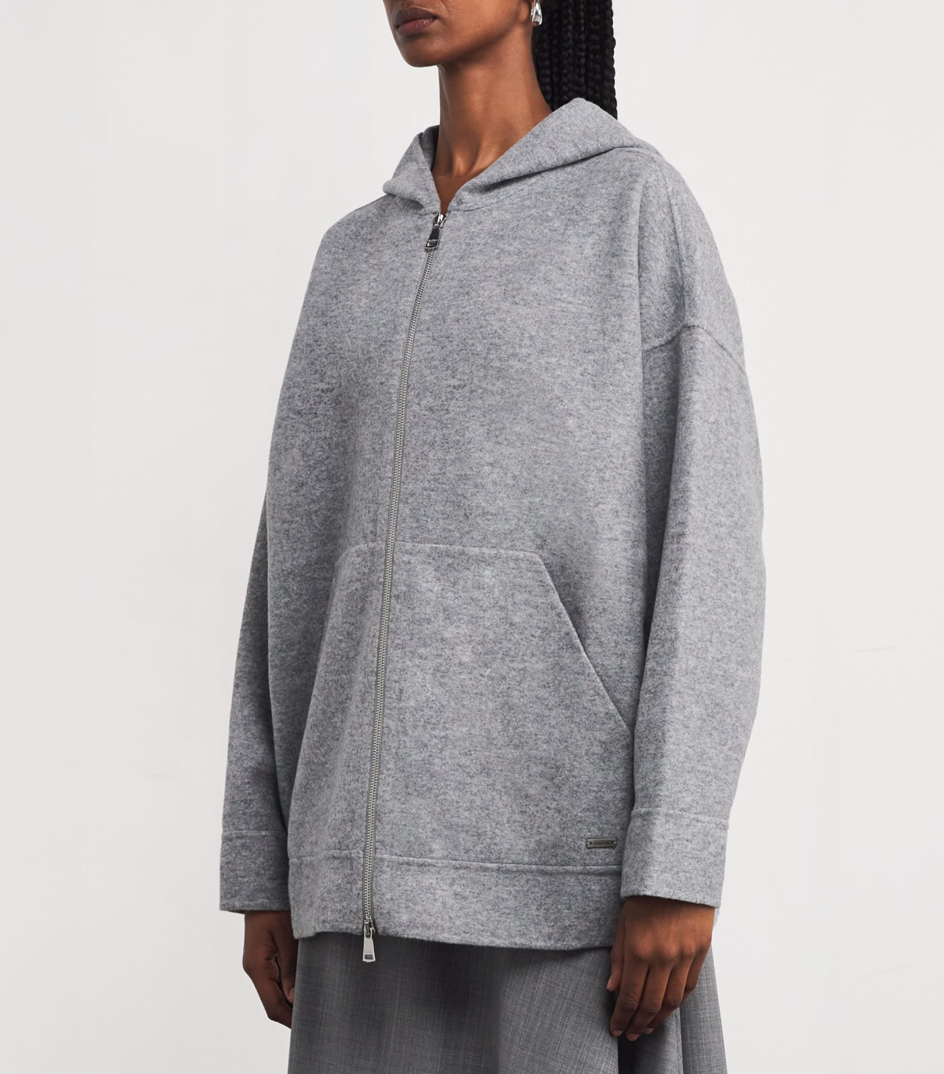 Max Mara Grey Wool-Blend Zip-Up Hoodie