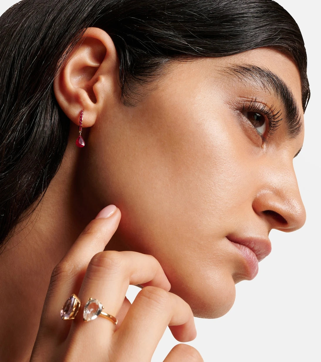 Persée - Piercing 18kt gold single earring with ruby