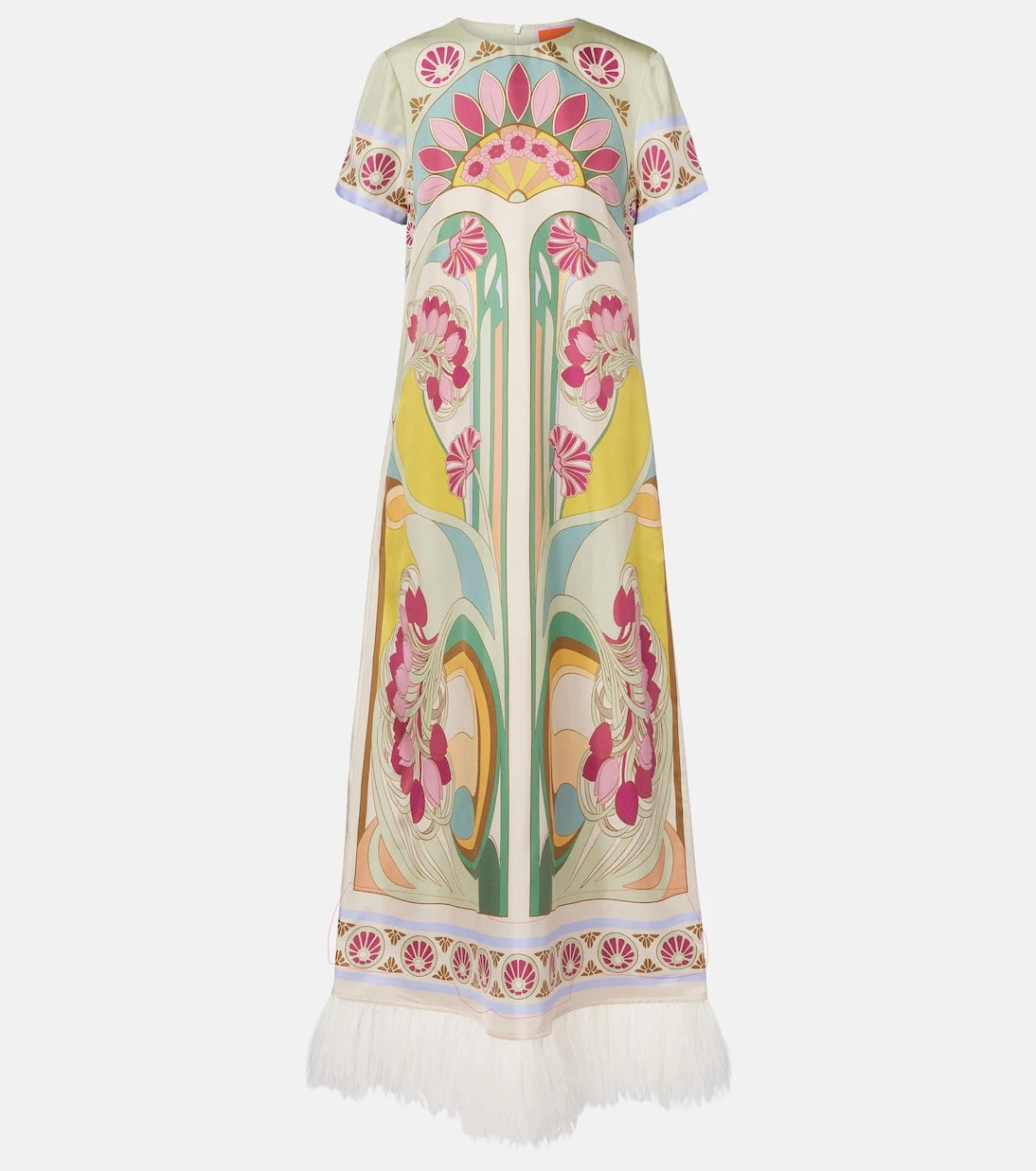 La DoubleJ - Swing feather-trimmed silk twill maxi dress