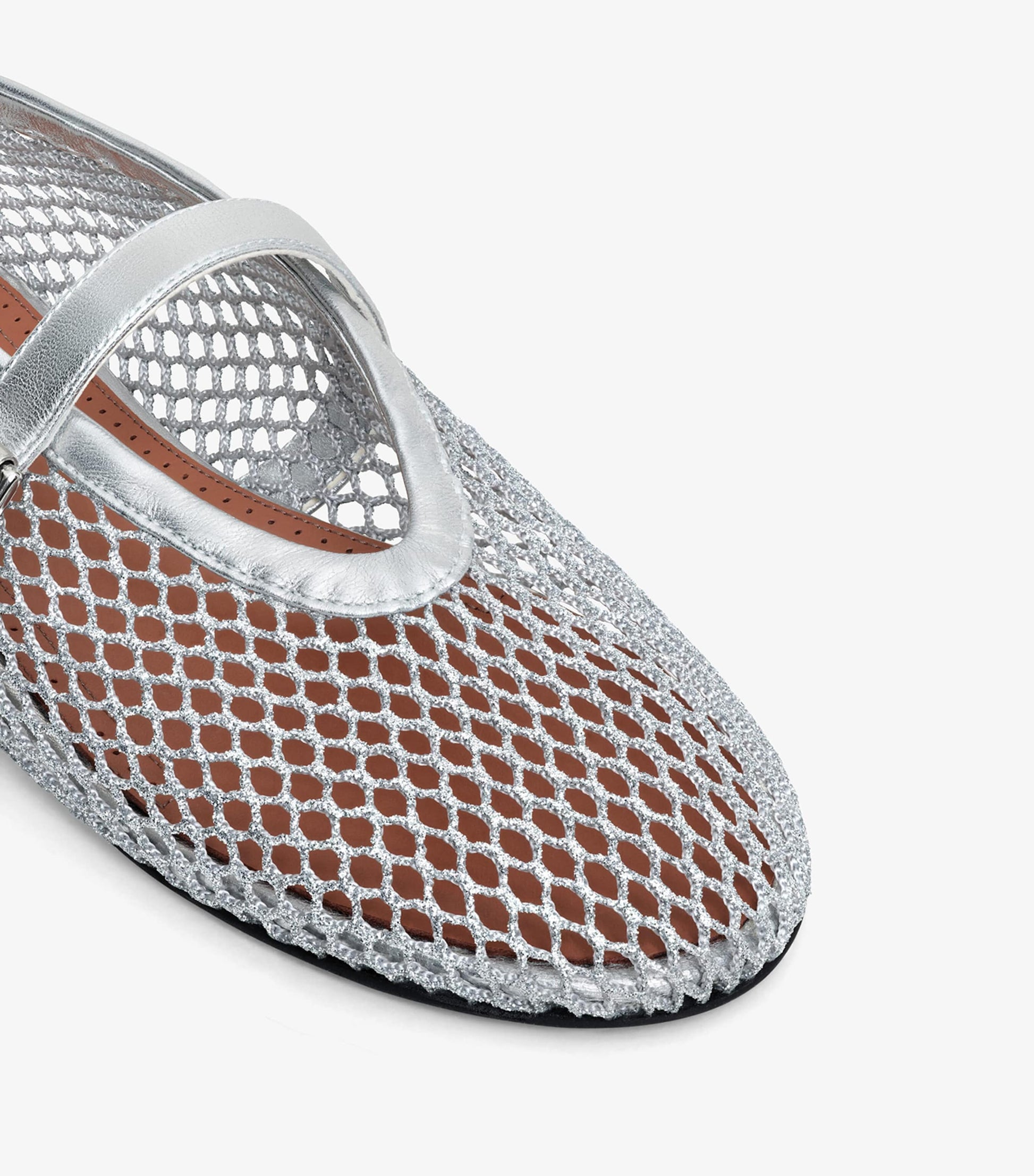 Silver Leather Mesh Ballet Flats
