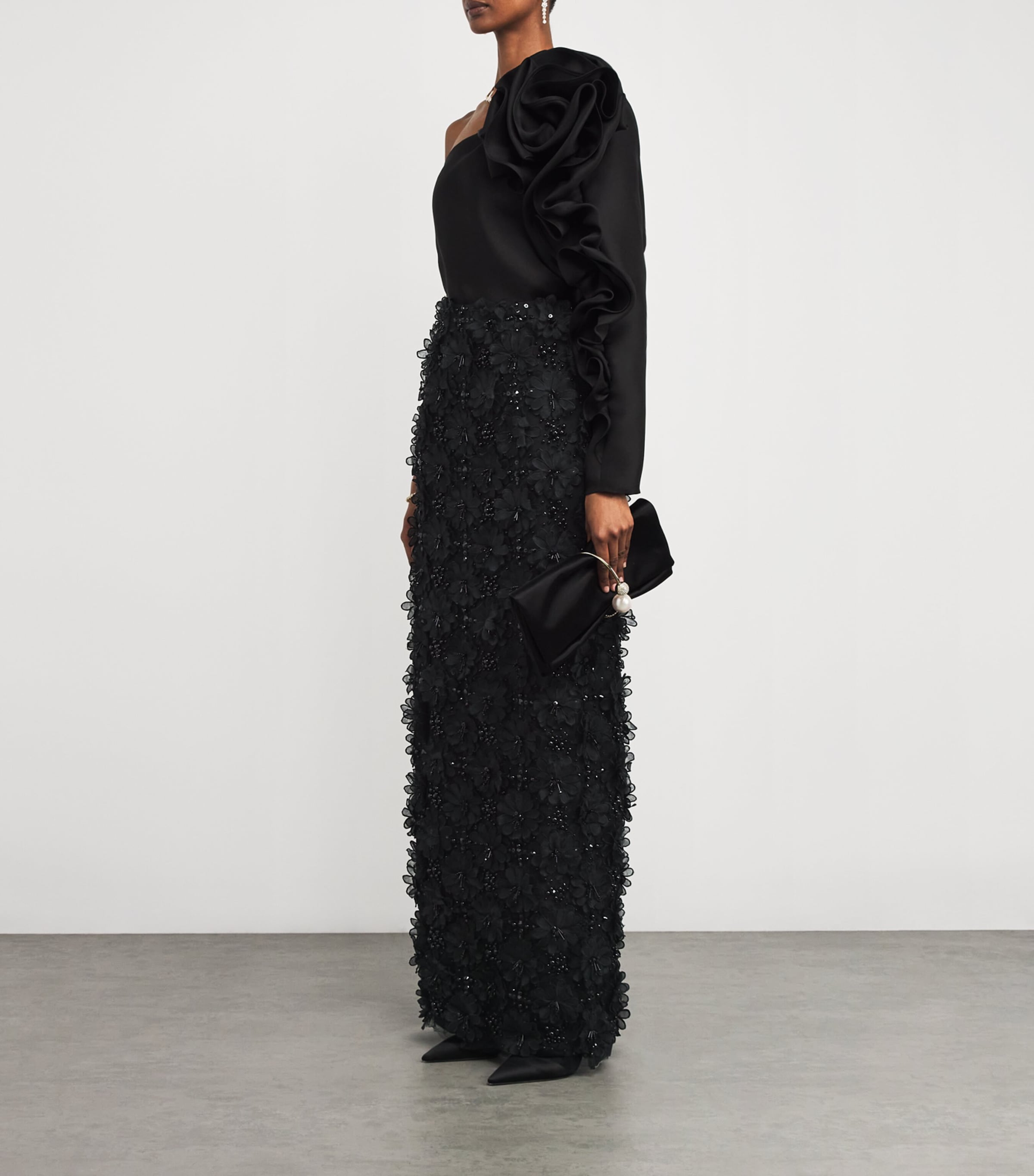 Carolina Herrera Black Floral Embellished Maxi Skirt