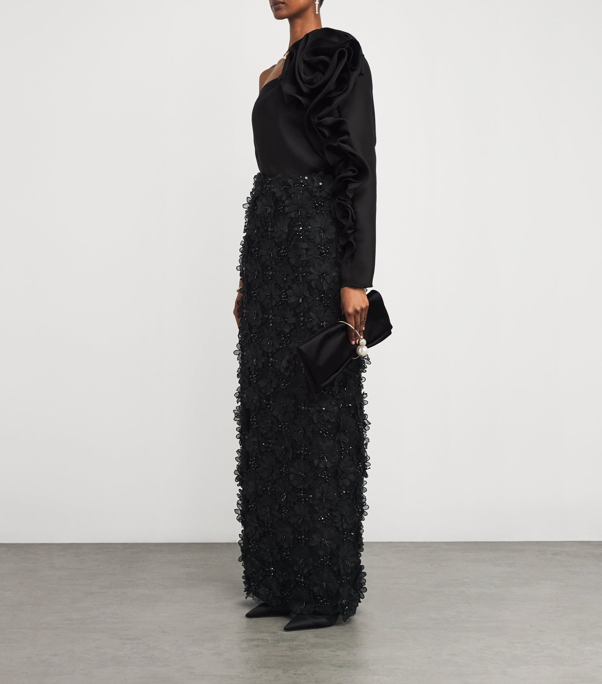 Carolina Herrera Black Floral Embellished Maxi Skirt