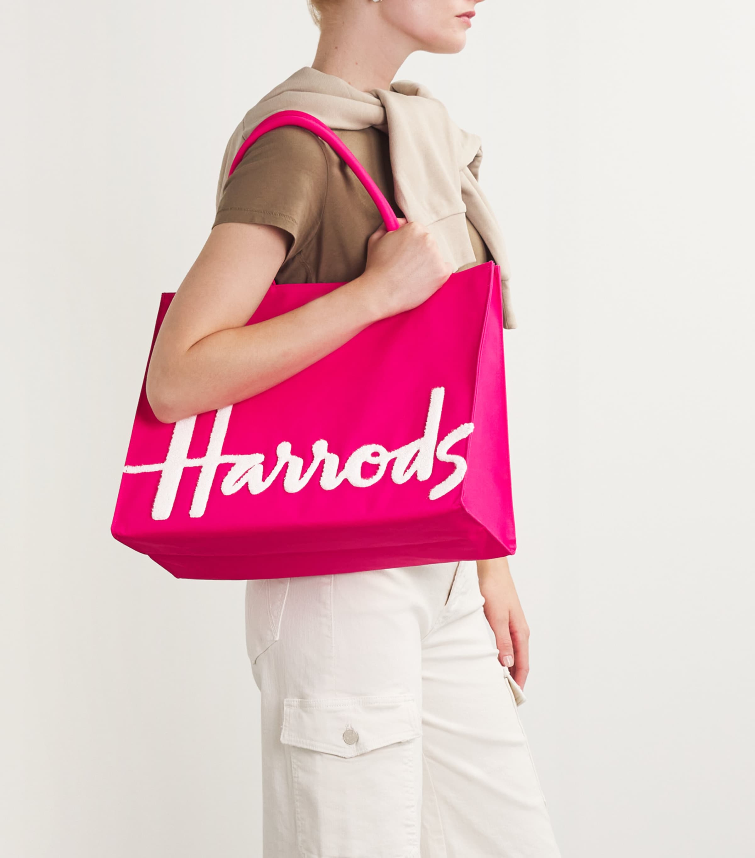 Harrods Pink Large Cotton Logo Tote Bag