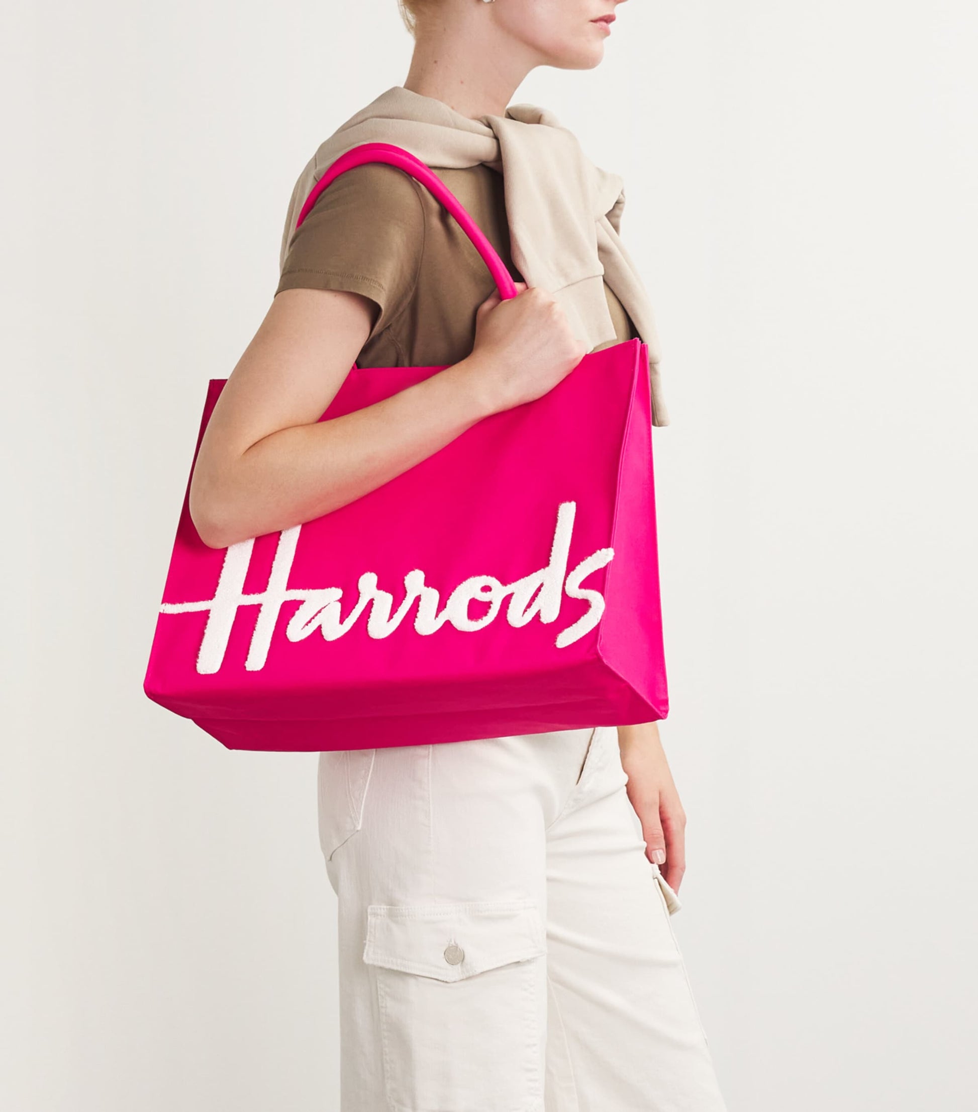 Harrods Pink Large Cotton Logo Tote Bag
