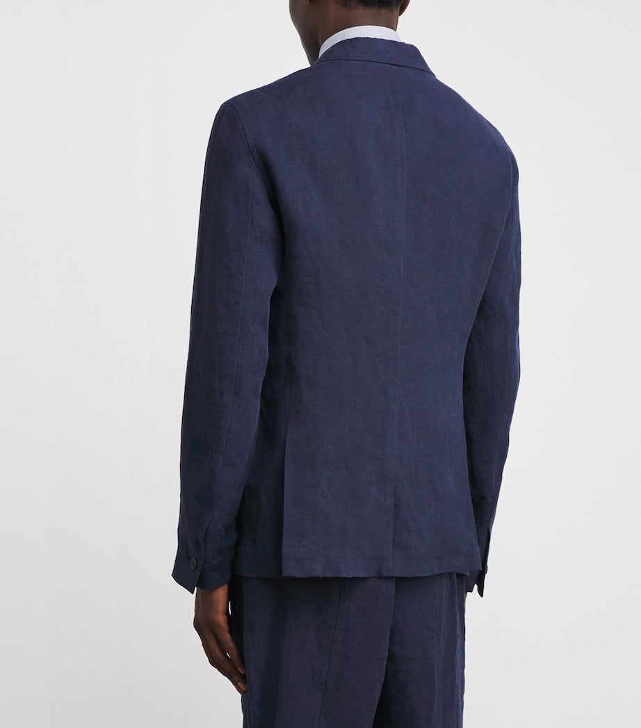 Emporio Armani Blue Linen Single-Breasted Blazer