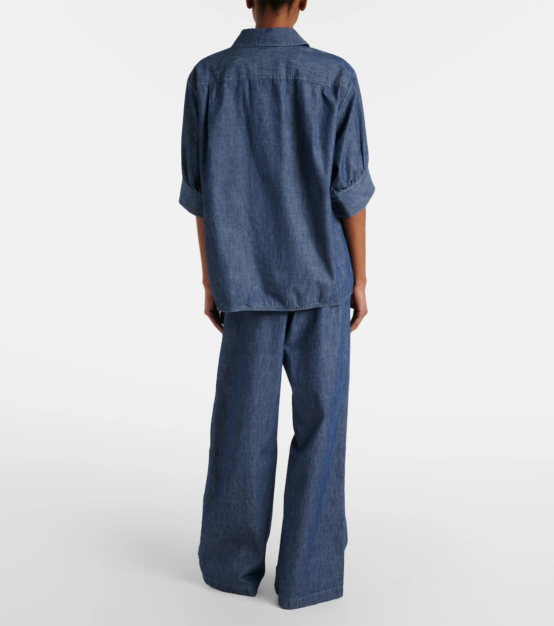 Jil Sander - بنطلون قطني واسع الساقين من قماش الشامبراي