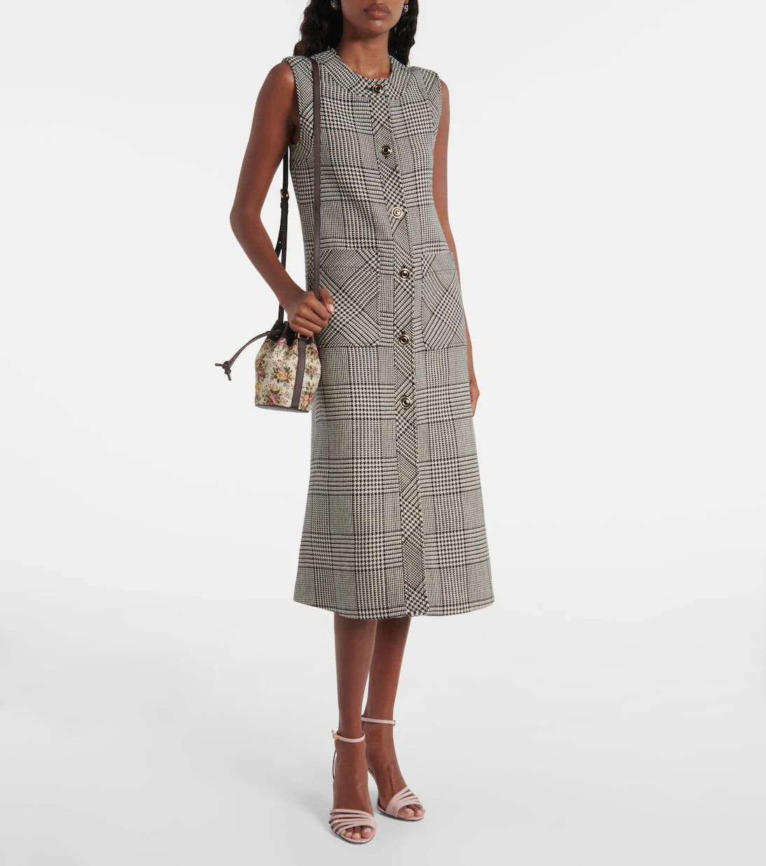 Valentino - Houndstooth virgin wool midi dress