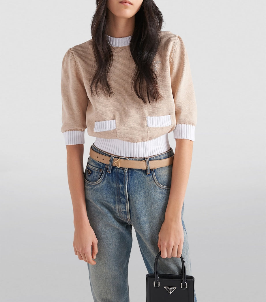 Neutral Saffiano Leather Triangle Belt