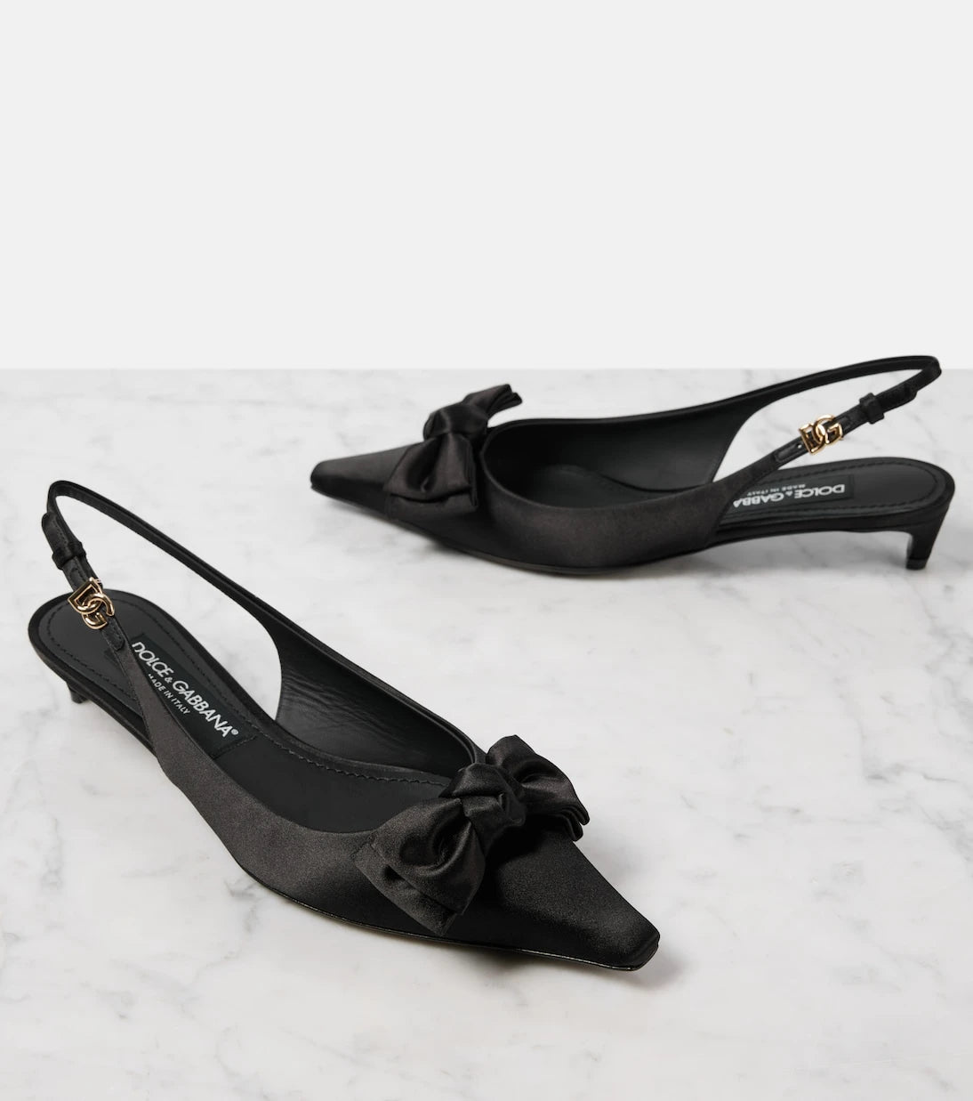 Dolce&Gabbana - Bow-detail satin slingback pumps