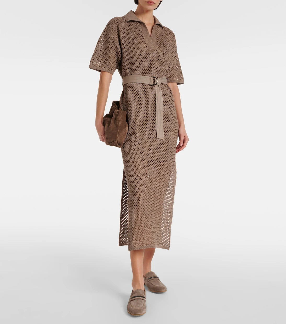 Brunello Cucinelli - Cotton mesh polo dress