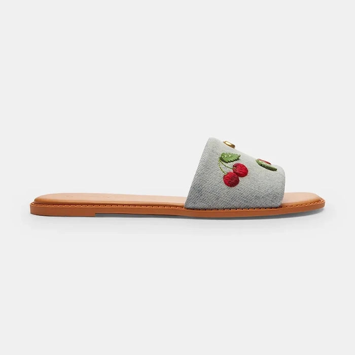 Coach düz tabanlı kadın pamuklu Holly Denim Cherries Sandalet