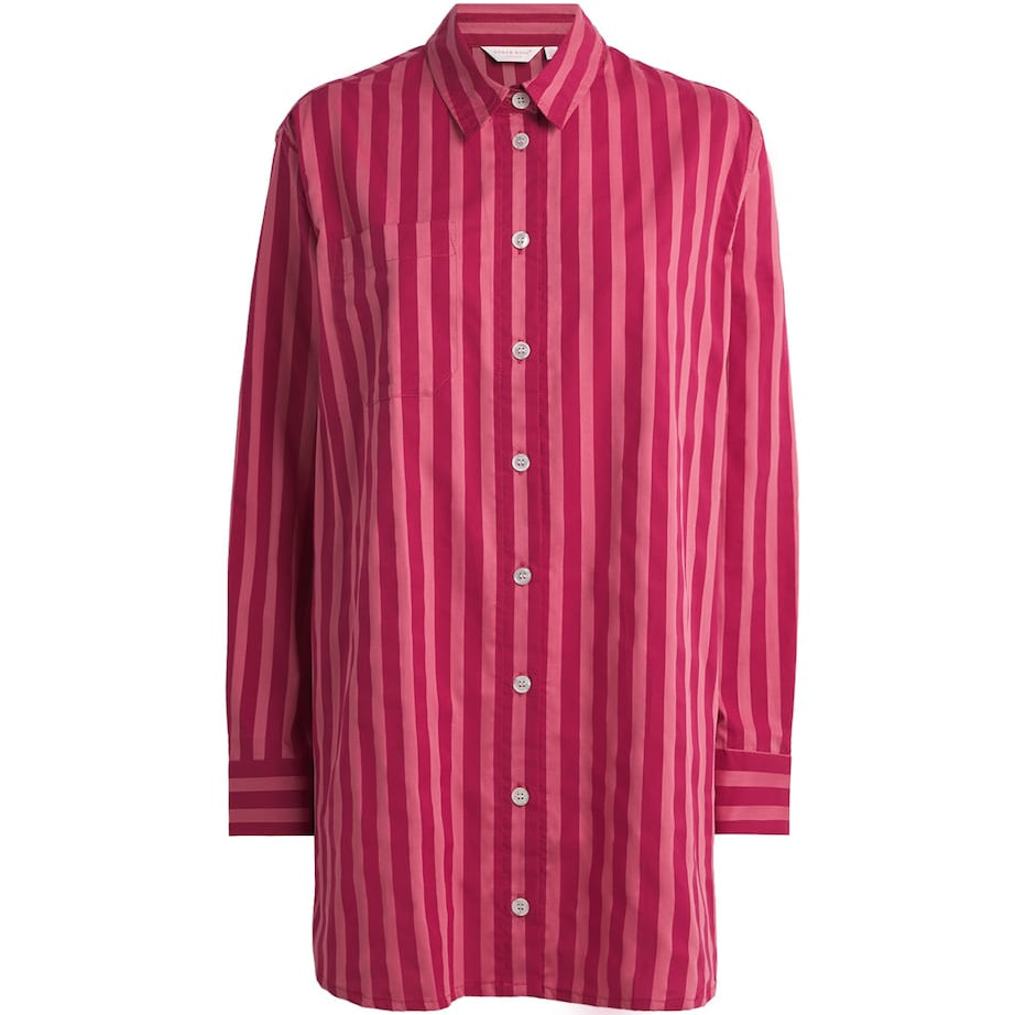 Derek Rose Pink Cotton Stripe Nightshirt