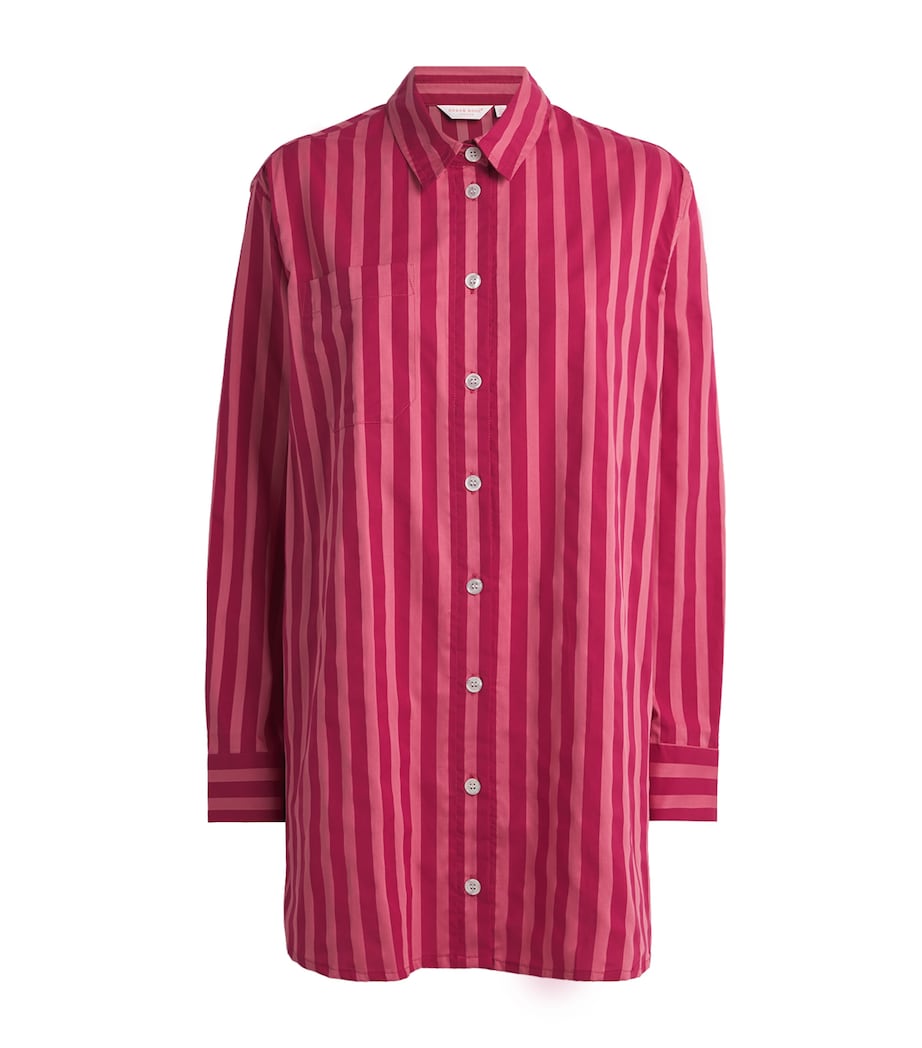 Derek Rose Pink Cotton Stripe Nightshirt