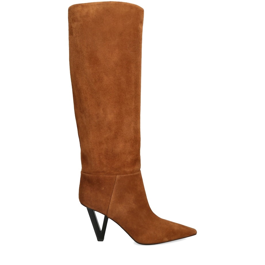 Versace Brown Leather V-Heel Knee-High Boots 85